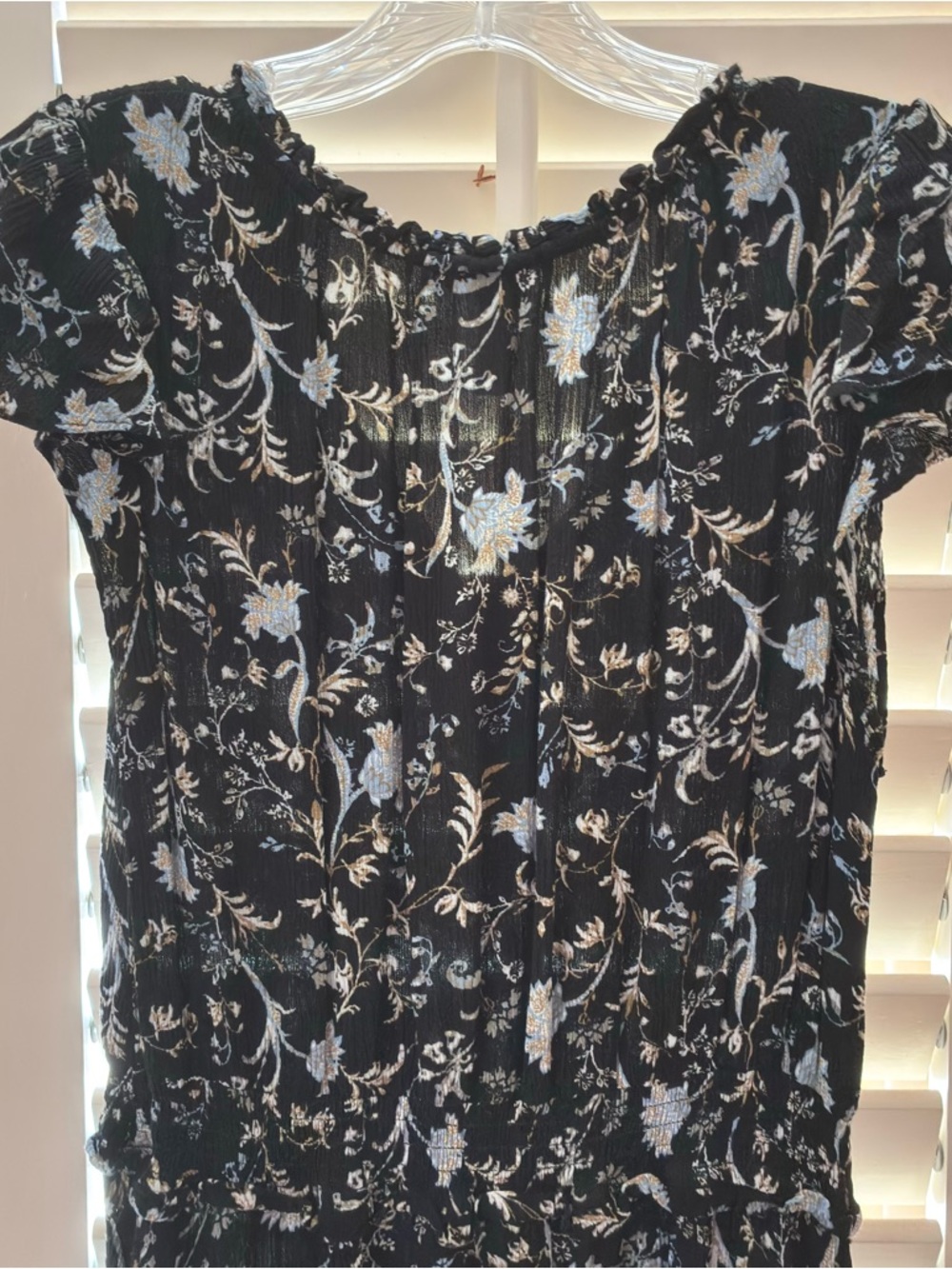 Knox Rose Black Floral Smocked Waist Handkerchief Hem Midi Dress Size L - Picture 8 of 11